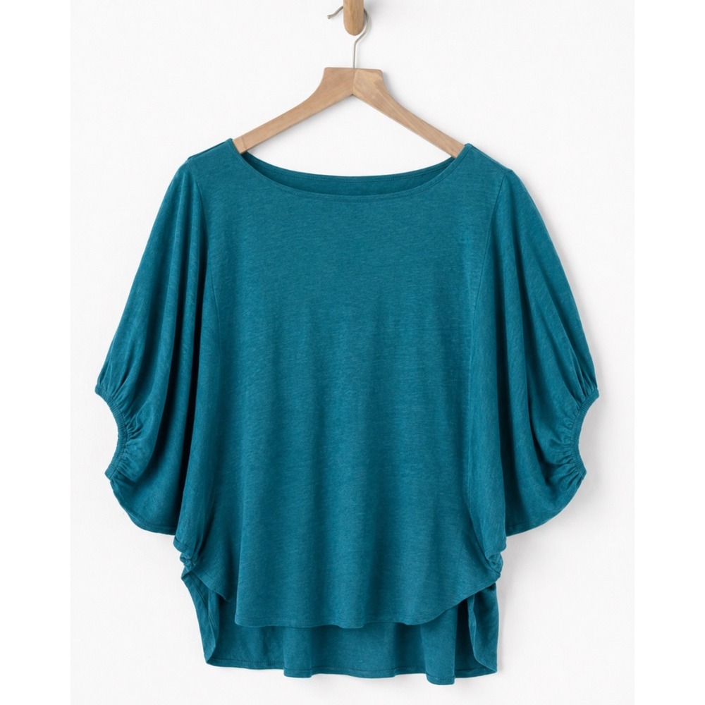 Garnet Hill 100% Organic Linen Dolman Puff Sleeve Knit Tunic Top Womens Sz M